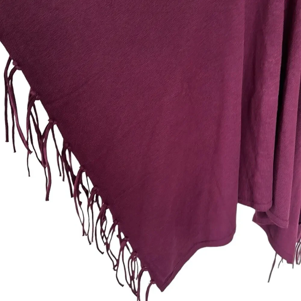 NEW Chico’s Lace Up Fringed Poncho Gold Hardware Tie Cover Up Purple One Size - Picture 4 of 9